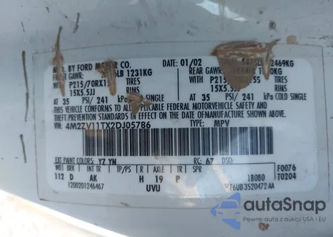 2002 Mercury Villager from USA, damaged, VIN 4M2ZV11TX2DJ05786